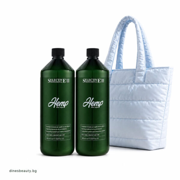 Хидратиращ комплект шампоан и балсам Selective Professional Hemp Sublime 2x1000 ml за суха коса с подарък чанта