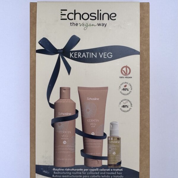 Реконструиращ комплект за увредена коса Echosline Keratin Veg с шампоан, маска и флуид